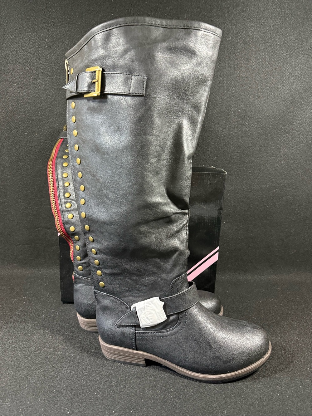 Journee Collection Spokane Black Knee-High Studded Extra Wide Calf Boots 7.5